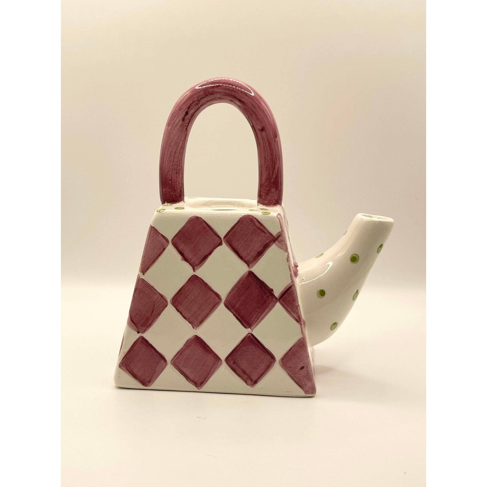 Vintage DesignPac Purse‎ Shaped Ceramic Watering Can Diamond Pattern Cottagecore